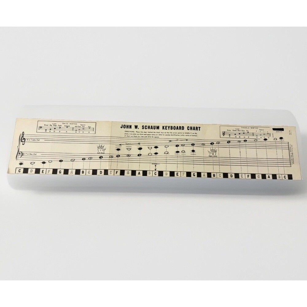 Vintage John W Schaum Keyboard Chart Piano Teaching Aid Music Notes Fold Out